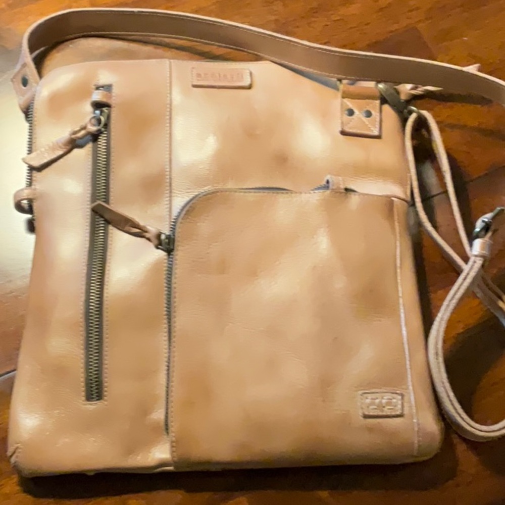 Bed Stu crossbody bag in light tan.